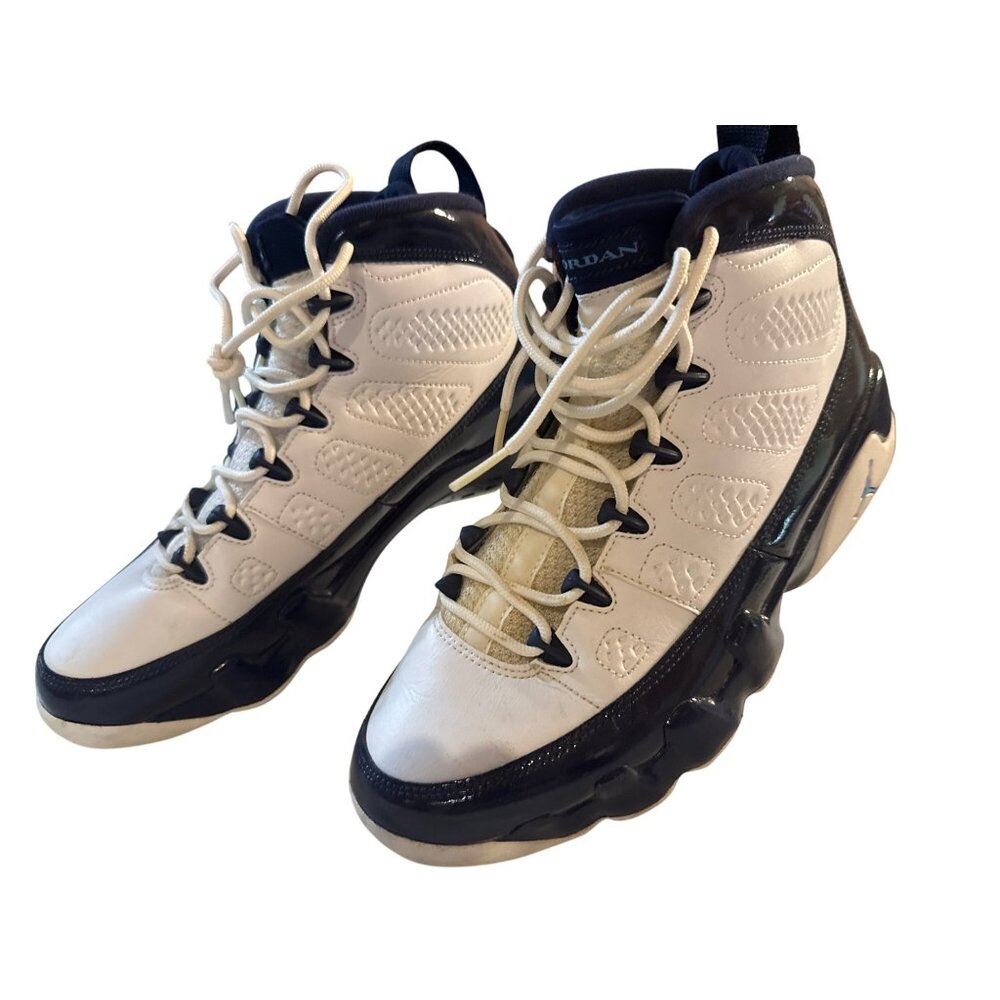 Air Jordan 9 Retro Mens Sneakers Size 8 White & Navy Blue